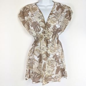Mossimo Target Brown Tan Floral Cinched Tunic Top